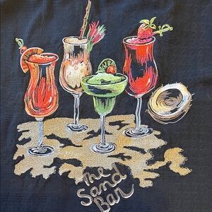 Caribbean Sand Bar Silk  Black Casual Button Down Shirt XL